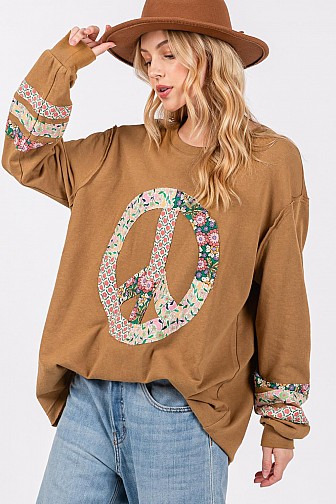 LONG SLEEVES PEACE APPLIQUE PATCH TOP