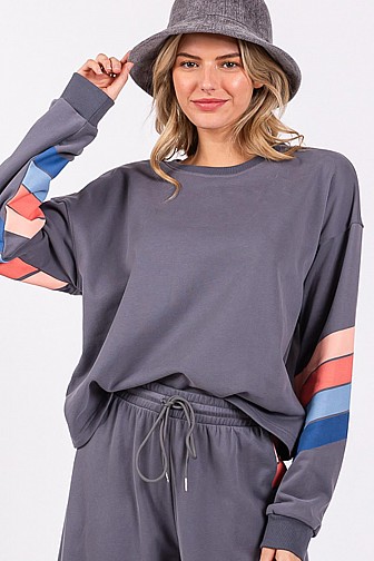 MULTI STRIPE SLEEVES SWEATSHIRTS