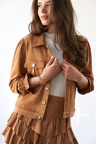 SUEDE CROPPED JACKET UTILITY POCKETS