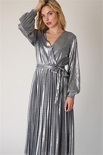 SILVER METALLIC PLEATED DRESS