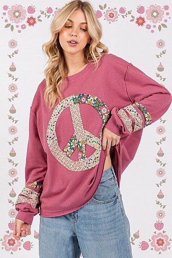 LONG SLEEVES PEACE APPLIQUE PATCH TOP