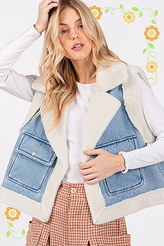 STONE WASSHED SHERPA VEST