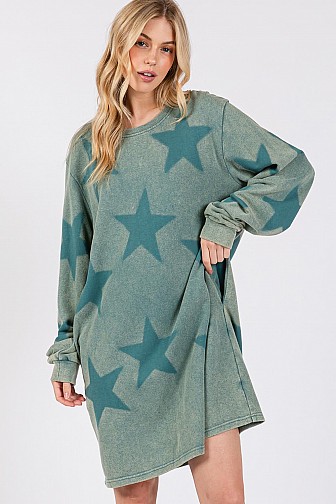 MINERAL WASHED LONG SLEEVES WITH STAR PRINT