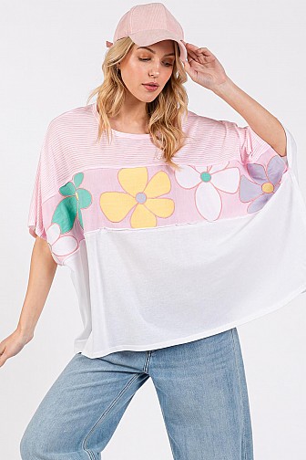 SOLID COTTON WITH DAISY PATCH T-SHIRT