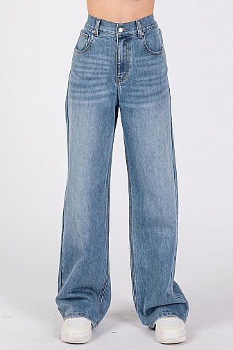 STRETCHY MEDIUM INDIGO HIGH-RISE BAGGY JEANS