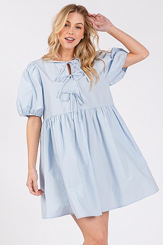 CASUAL LOOSE DRESS PUFF SLEEVES BABYDOLL DRESS