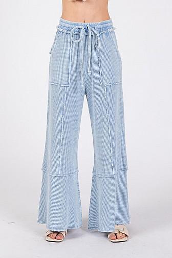 WAFFLE TEXTURED WIDE LEGS MINERAL WASHED PANTS