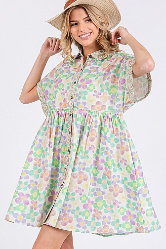 FLORAL BABYDOLL SHORT SLEEVES DRESS