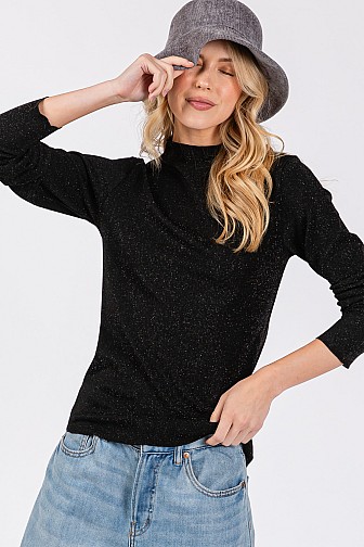 GLITTER MOCK NECK STRETCHY FITTED TOP 