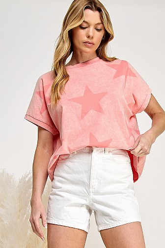 FADED STAR-PRINT OVERSZED T-SHIRT