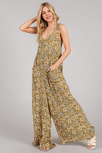 BOHO FLORAL WIDE-LEG JUMPSUIT