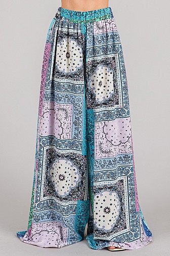 BOHO PATCHWORK WIDE-LEG PALAZZO PANTS