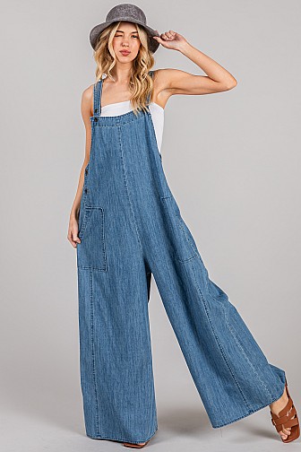 SIDE BUTTON OVERALL DENIM JUMPSUIT