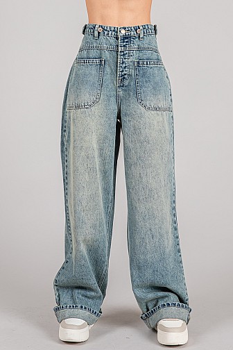 VINTAGE PATCH POCKET WIDE-LEG CARPENTER DENIM