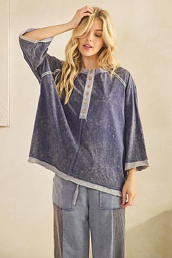 MINERAL WASH HENLEY PULLOVER
