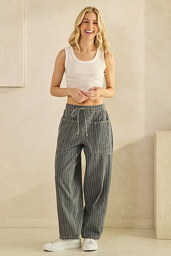 PINSTRIPE UTILITY WIDE-LEG PANTS