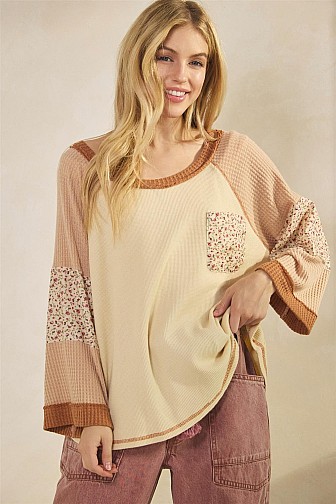 BLOSSOM PATCHWORK WAFFLE TOP