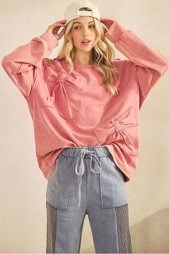 FRENCH TERRY BOW DETAIL SWEATSHIRT
