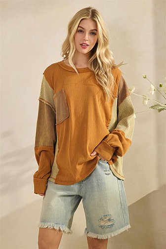 MIXED MEDIA PATCHWORK POCKET PULLOVER