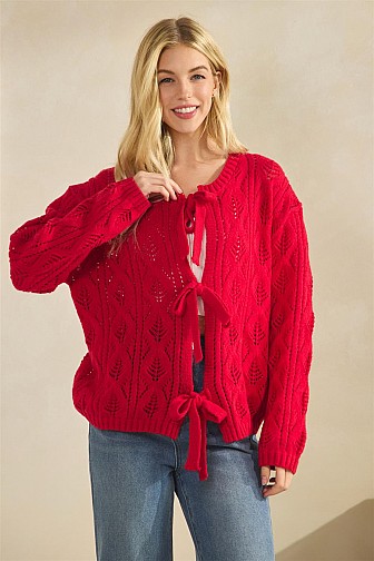 SWEETHEART BOW-KNIT CARDIGAN