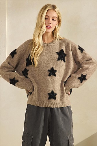 TWINKLE STAR KNIT FUZZY SWEATER 